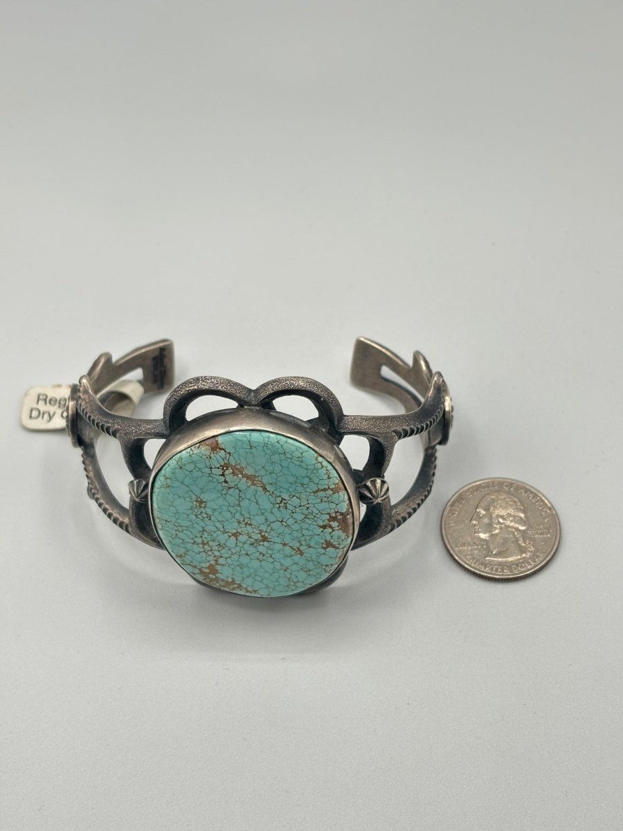 Tufa Cast w 8 Mine Turquoise Cuff - Turquoise Mustang