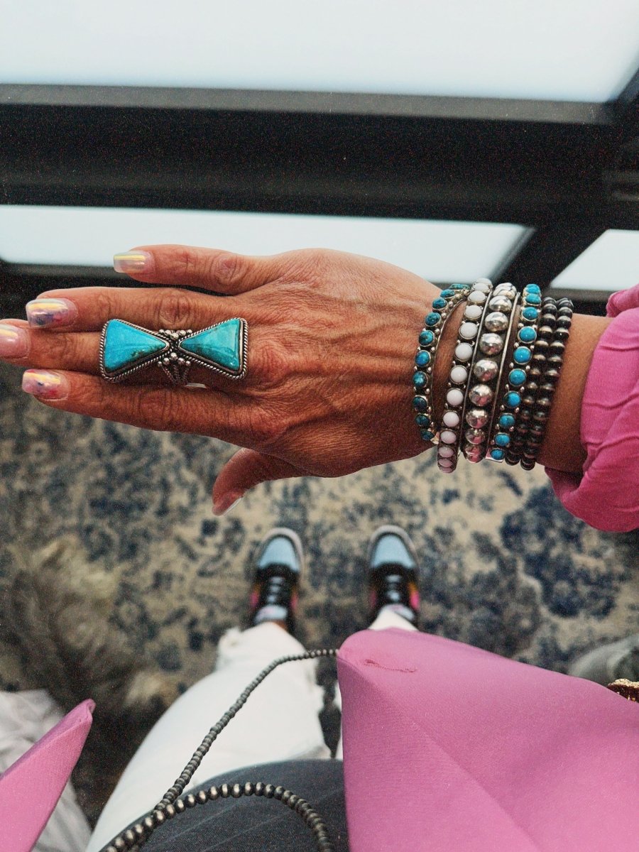 The Double Down Triangle Ring - Turquoise Mustang