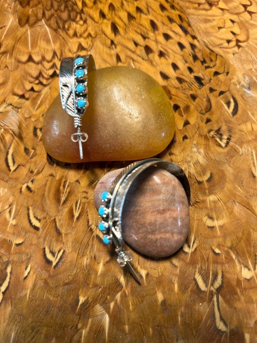 The Lady Slipper Half - Hoop Feather Earrings - Turquoise Mustang