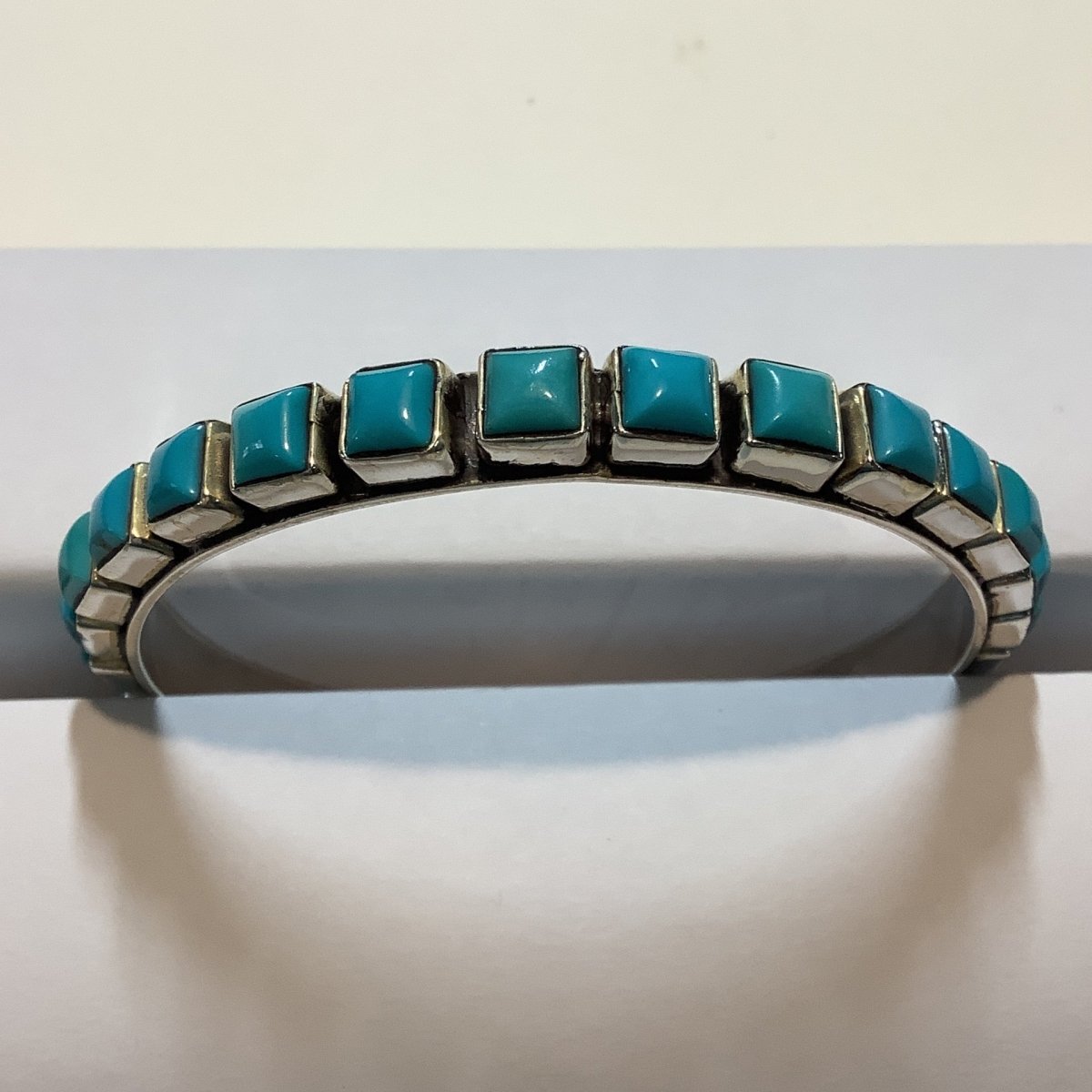 Bangle, Large Square Blue Turquoise, 27 stone, DD - Turquoise Mustang
