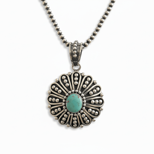 The Snowflake Pendant in Blue Green Kingman Turquoise - Turquoise Mustang