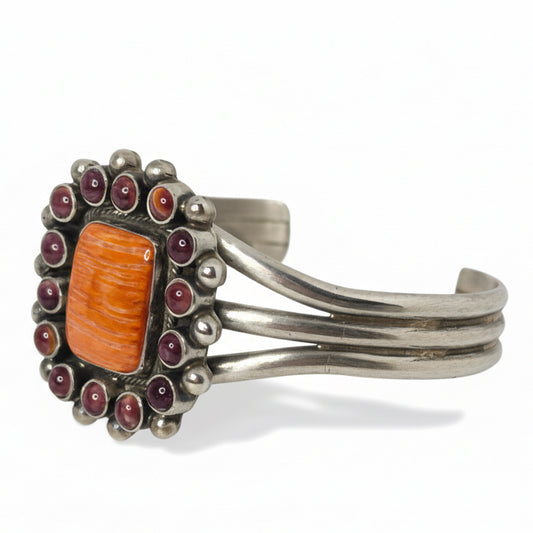 Rosalita 15 - Stone Rectangular Cluster Cuff in Orange and Purple Spiny Oyster, Kathleen Livingston - Turquoise Mustang