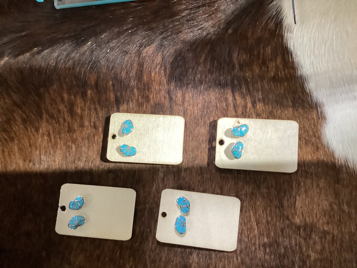 Small Heart Inlay Studs, Thora Leekya - Turquoise Mustang