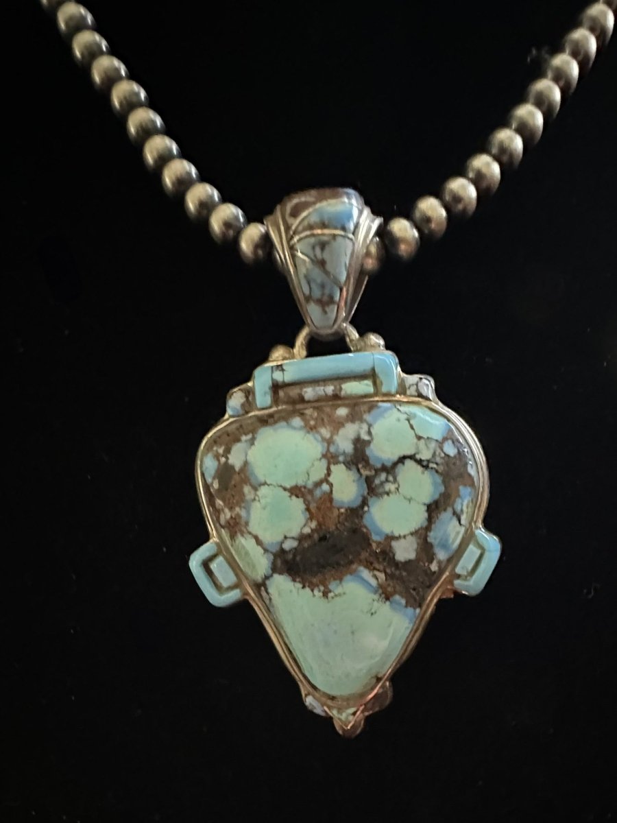 Golden Hills Turquoise Pendant with Inlaid Bail, by L&W Begay - Turquoise Mustang