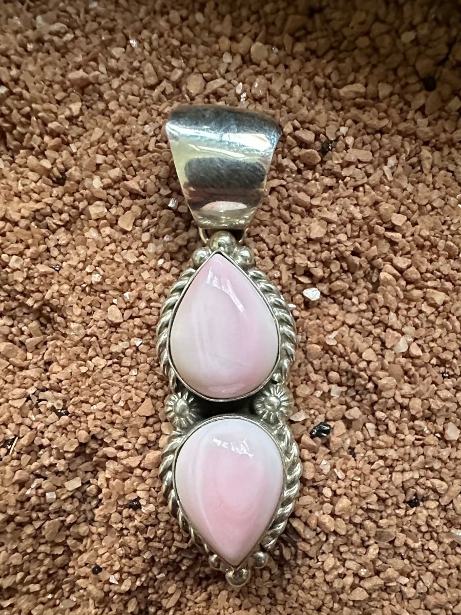 Pink Opal Double Drop Pendant, by Robert Shakey - Turquoise Mustang