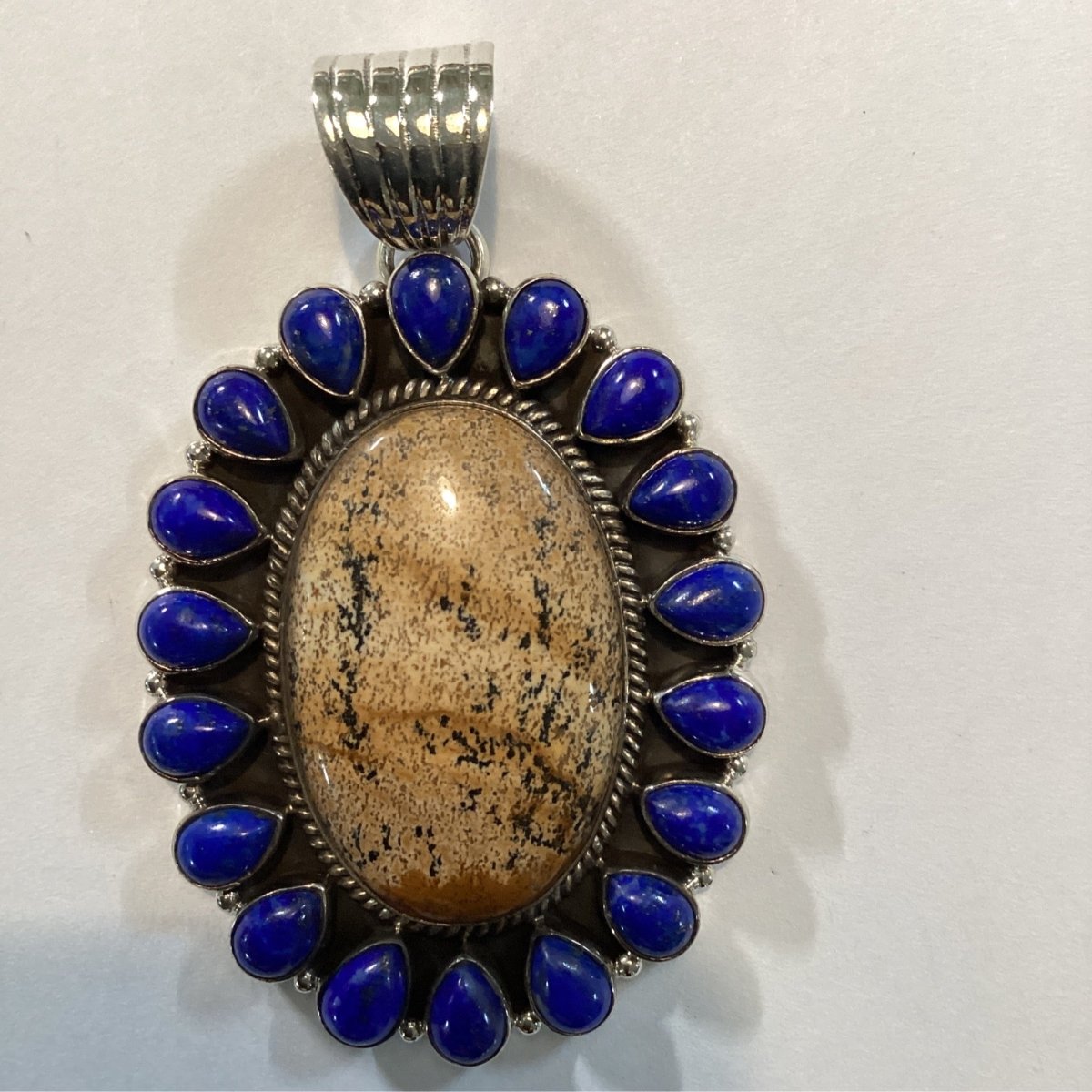Medium Oval Lapis Cluster Pendant with 18 Pear - Shaped Stones by Dan Dodson - Turquoise Mustang
