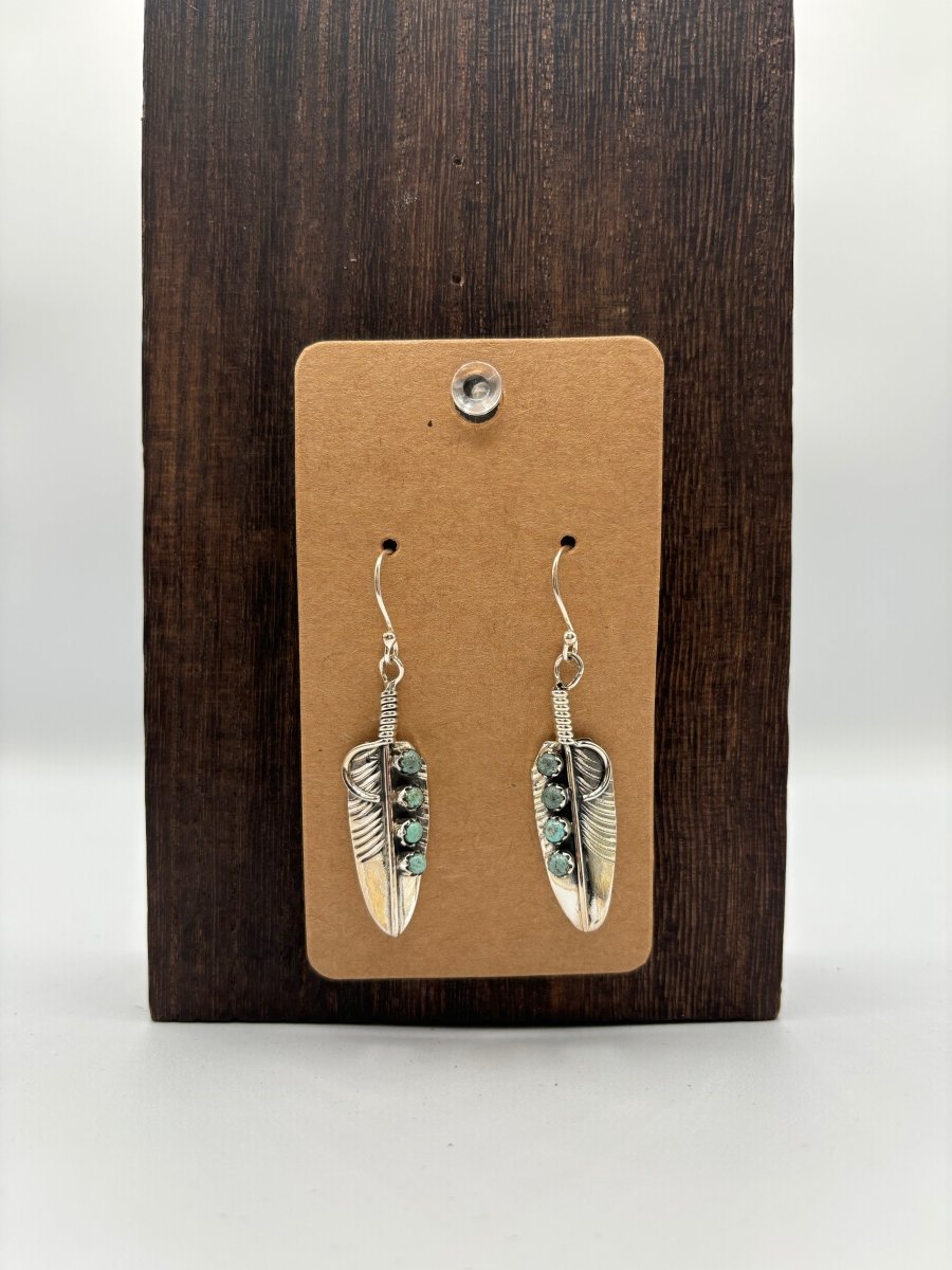 The Cattail Feather Earrings - Turquoise Mustang