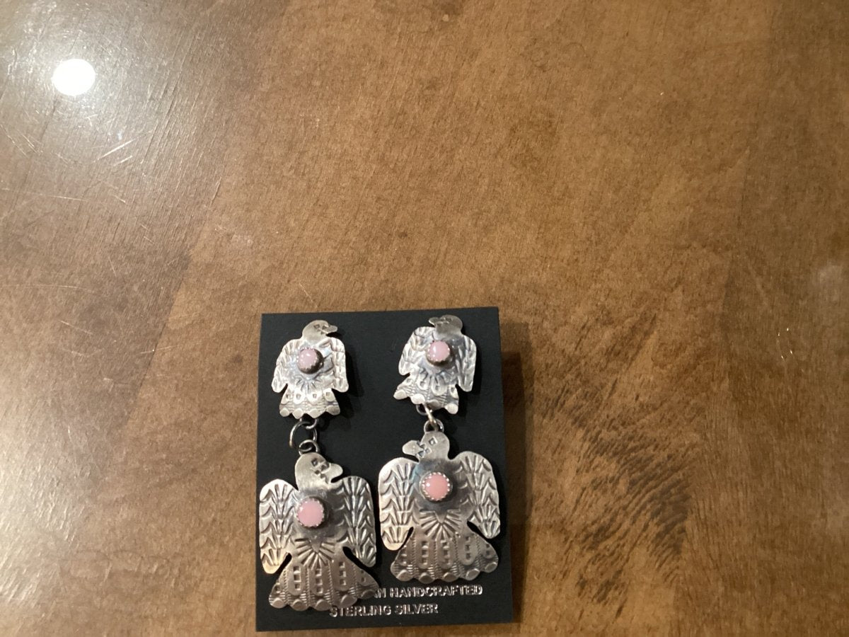 Pink Bird Peyote Bird Drop Earrings - Turquoise Mustang