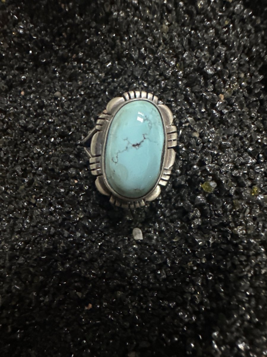 Golden Hills Ring With File Work Bezel by J. Francisco - Turquoise Mustang
