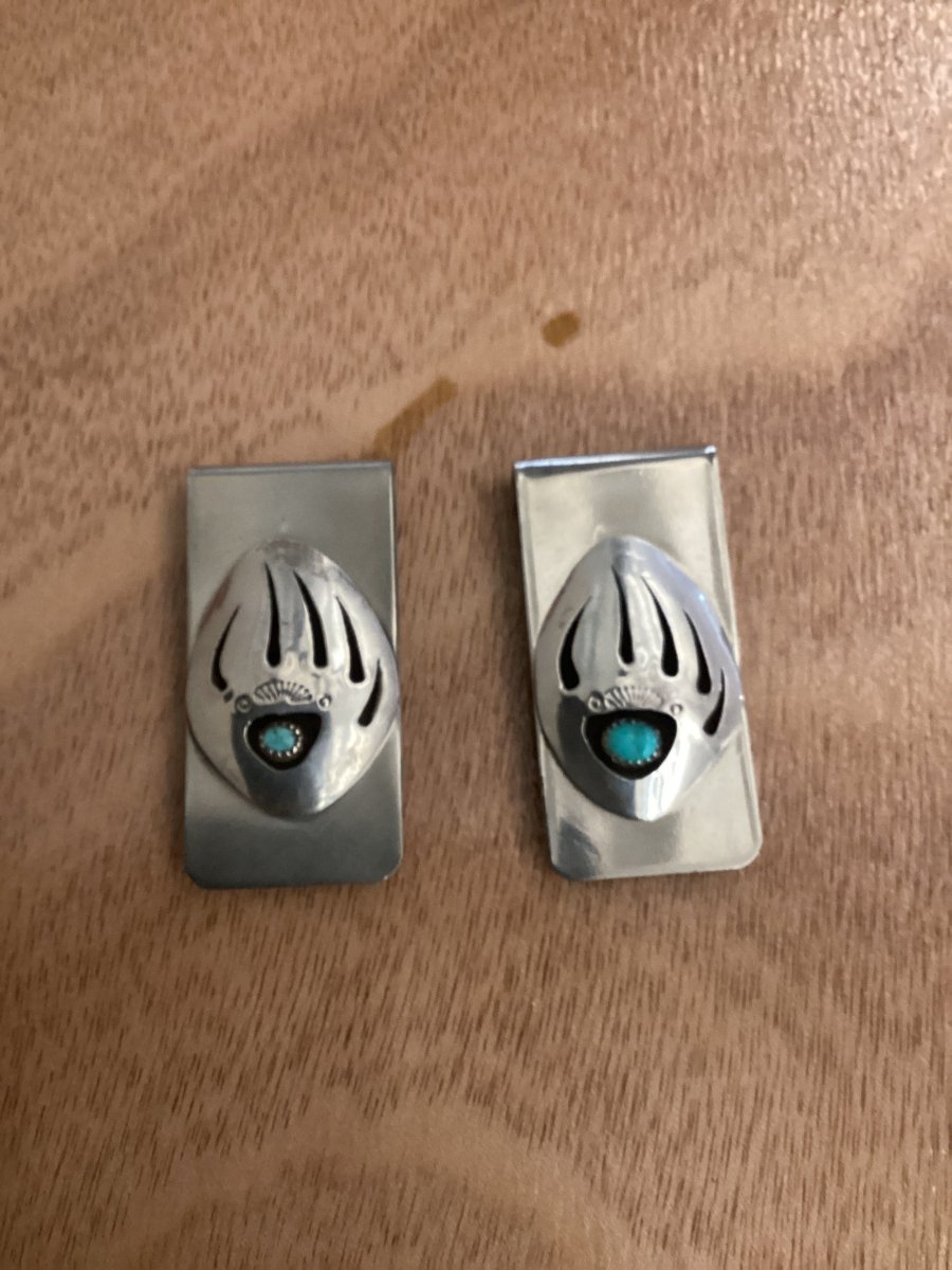 Money Clip, Navajo, Shadow Box Bear Claw, Virginia John - Turquoise Mustang