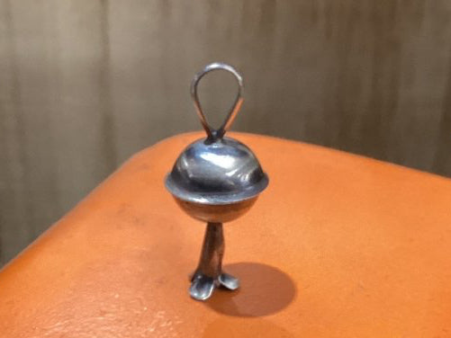 Pendant, Small Squash blossom, all silver, saucer globe, thin bale, Monica Smith - Turquoise Mustang