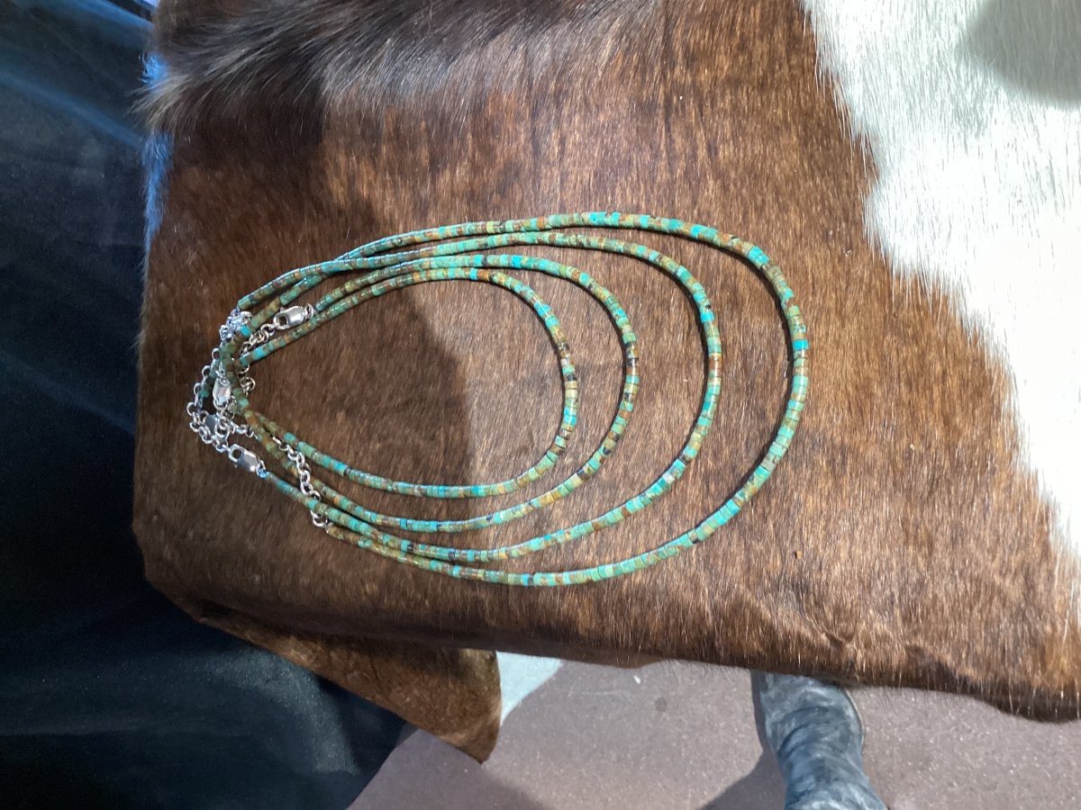 Dark Green Kingman 4mm Turquoise Heishi Choker/Necklace - Turquoise Mustang