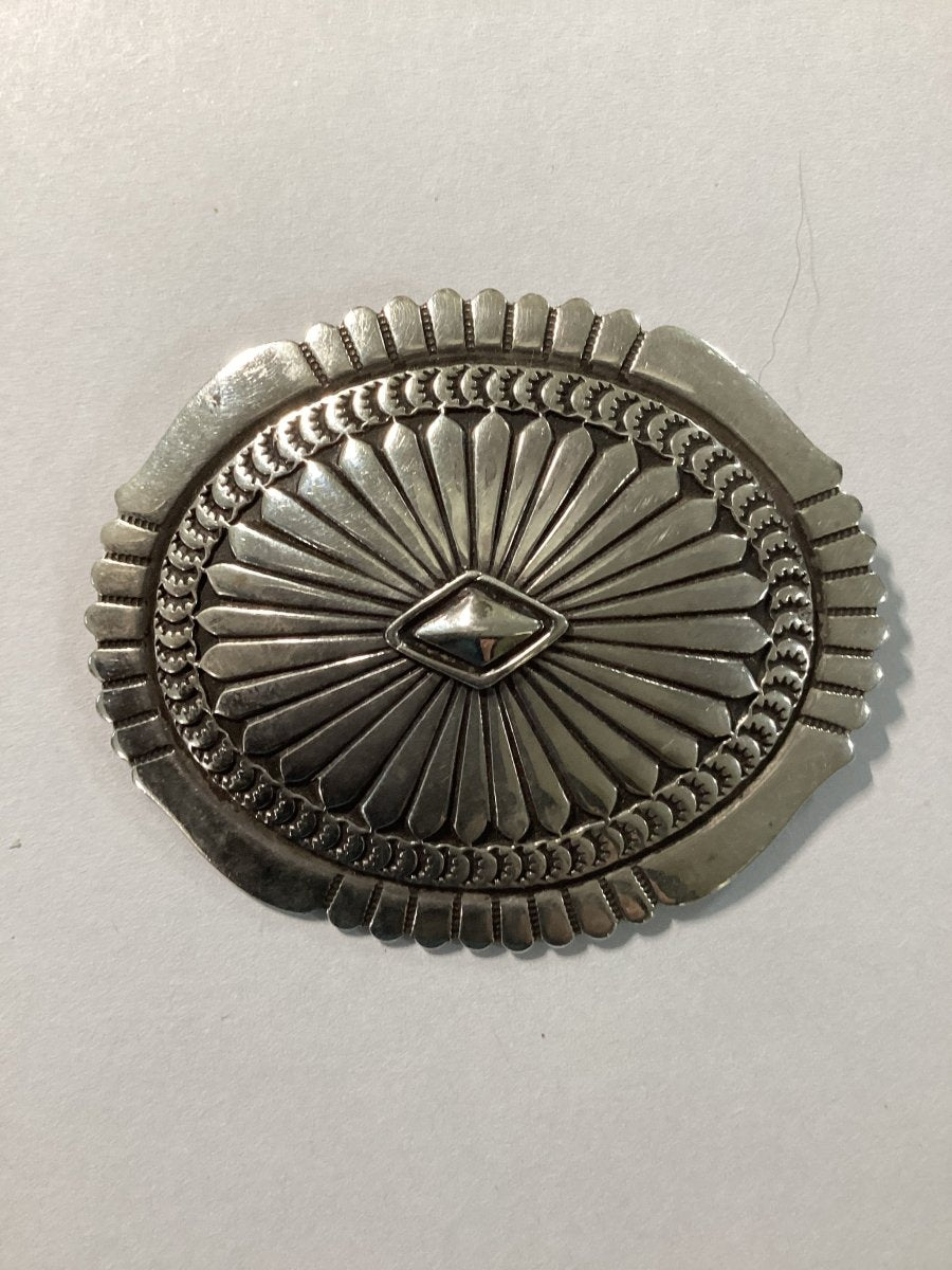 Brooche, stamped Concho, R. Reeves, all silver - Turquoise Mustang