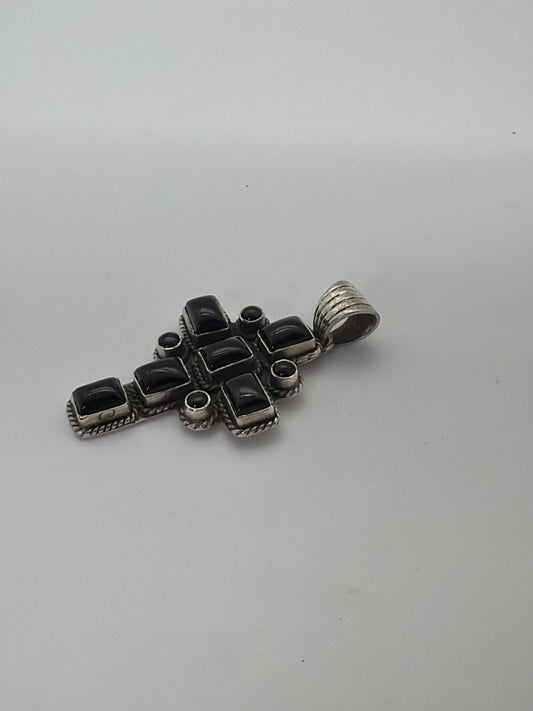 10-Stone Black Onyx Cluster Cross in Sterling Silver, Dan Dodson - Turquoise Mustang