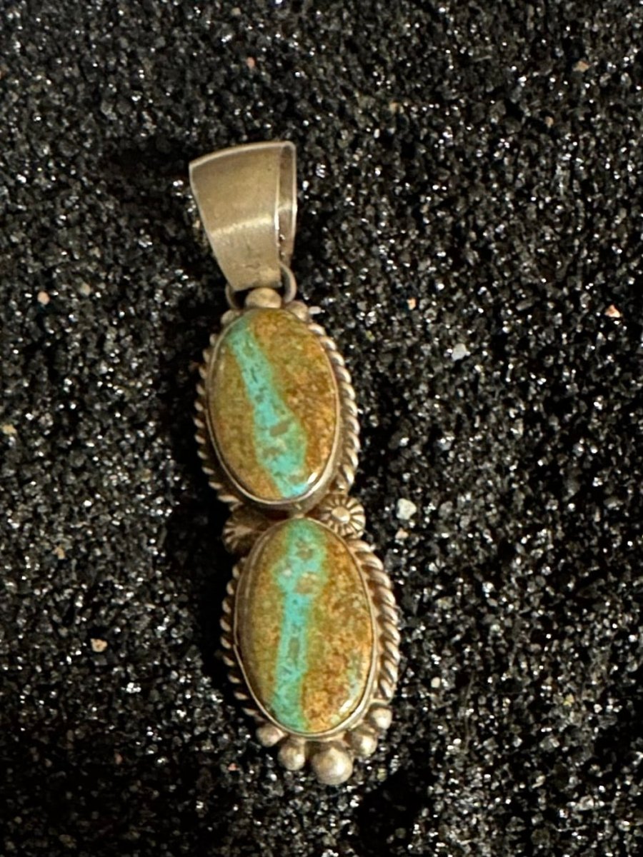 Royston Ribbon Two Stone Pendant, Robert Shakey - Turquoise Mustang