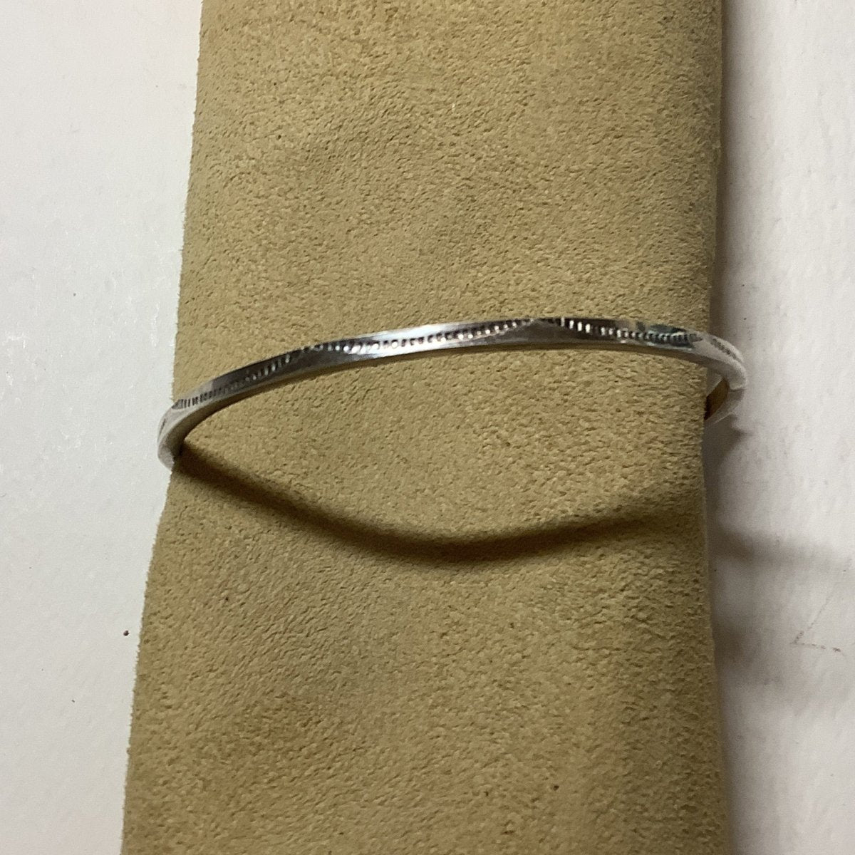 Bangle, stamped, square wire, eyelash, Elaine Tahe - Turquoise Mustang