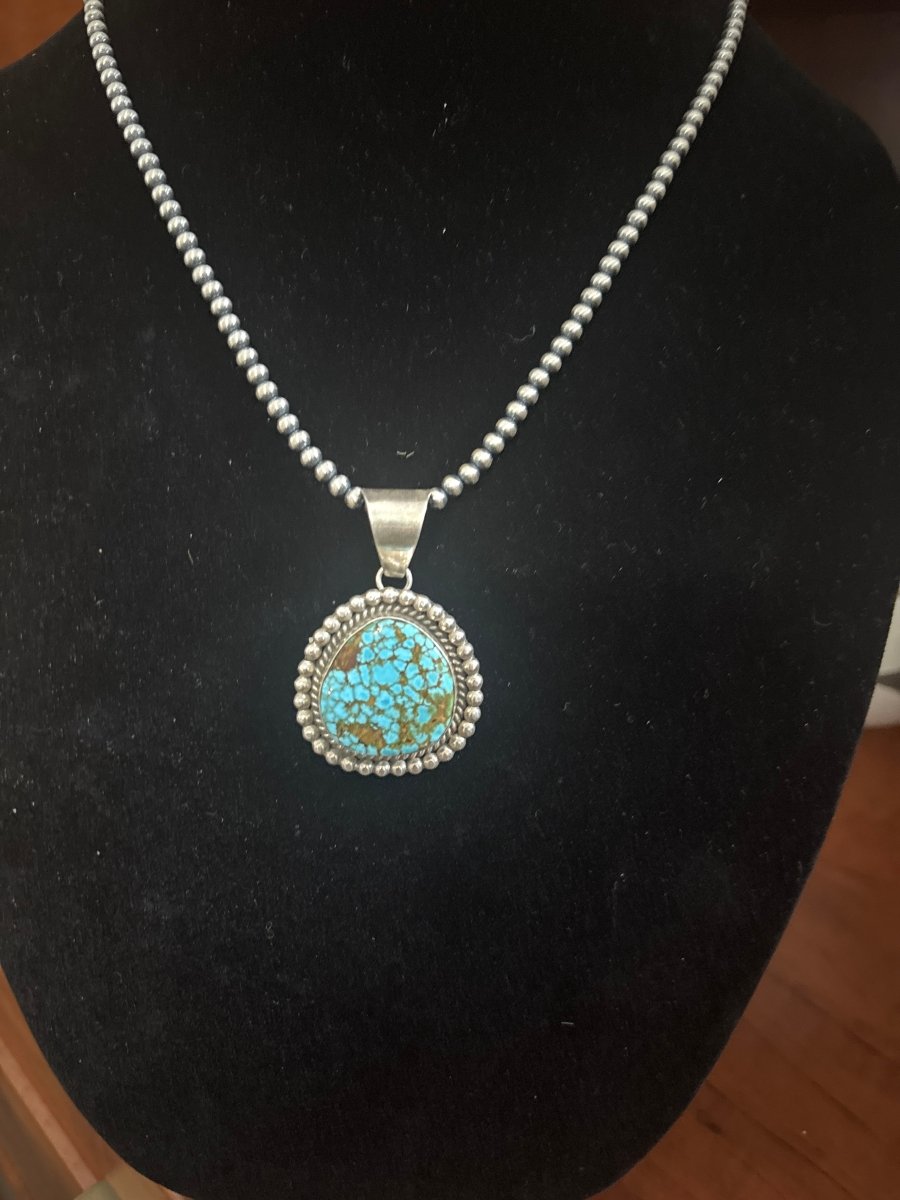 Pendant, Medium single stone freeform White Buff, 8, Kingman Red Web, Royston, Mary Spencer - Turquoise Mustang