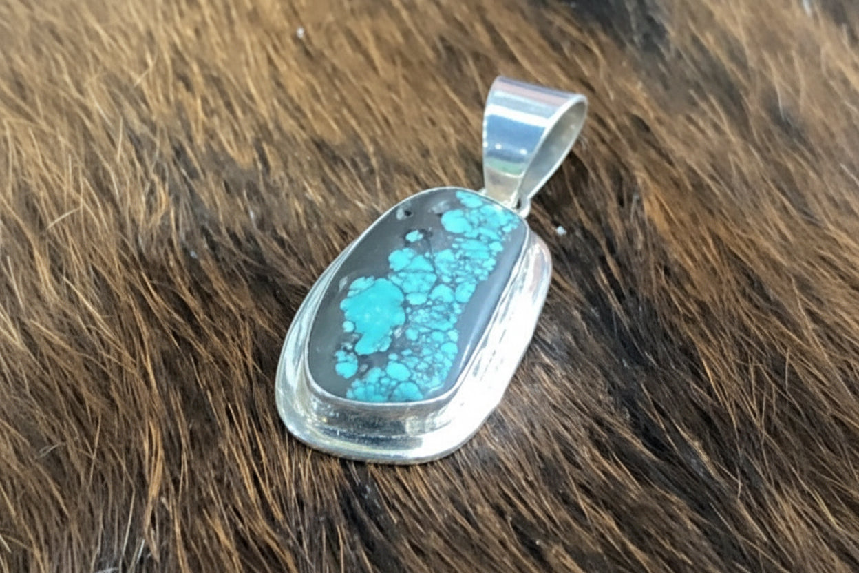 Polychrome Cloud Mountain Turquoise Freeform Pendant by Darryl Becenti - Turquoise Mustang