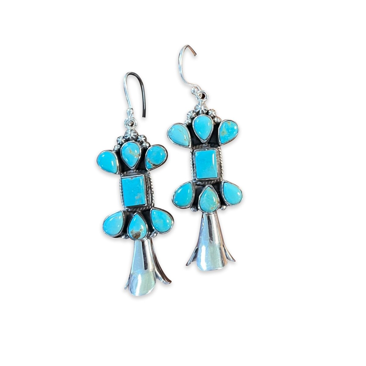 The Bottlebrush Stylized Squash Blossom Earrings - Turquoise Mustang