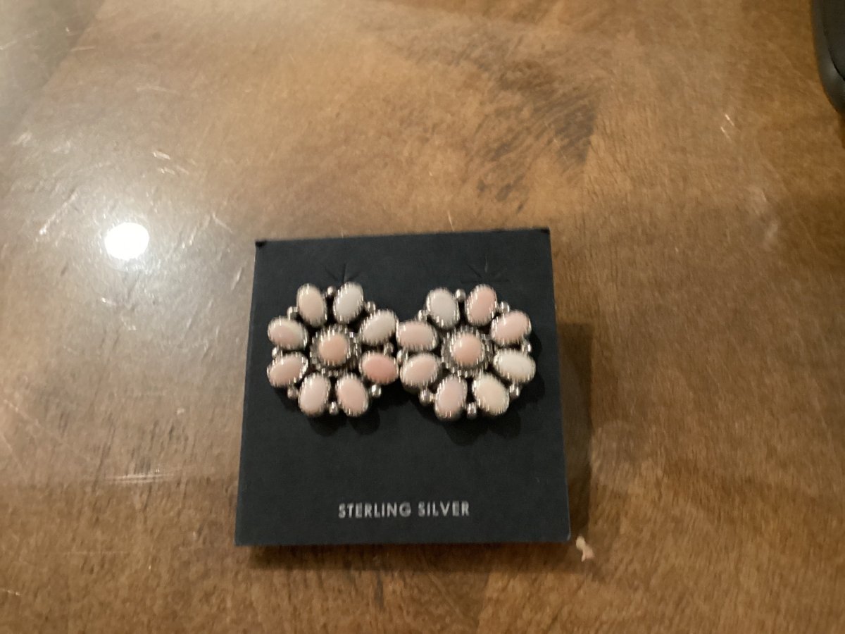 Pink Rosette Cluster Conch Earrings - Turquoise Mustang