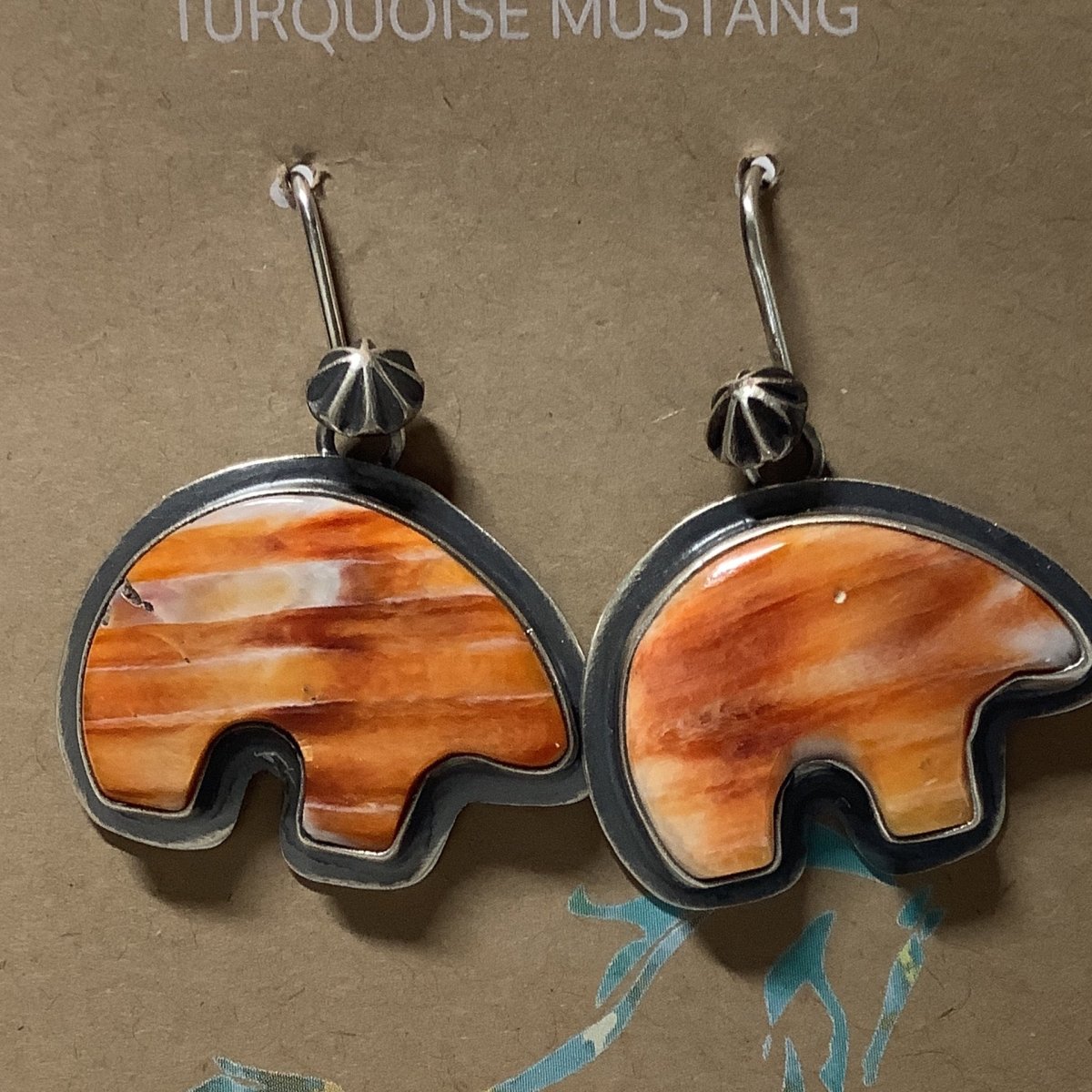 Earring, Spiny Oyster Bears, Orange, Albert Cadman - Turquoise Mustang