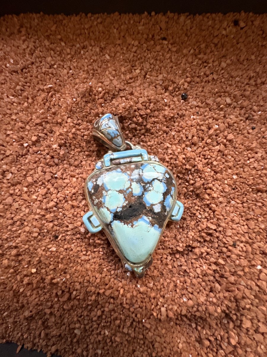 Golden Hills Turquoise Pendant with Inlaid Bail, by L&W Begay - Turquoise Mustang