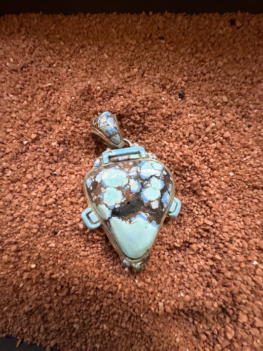 Golden Hills Turquoise Pendant with Inlaid Bail, by L&W Begay - Turquoise Mustang