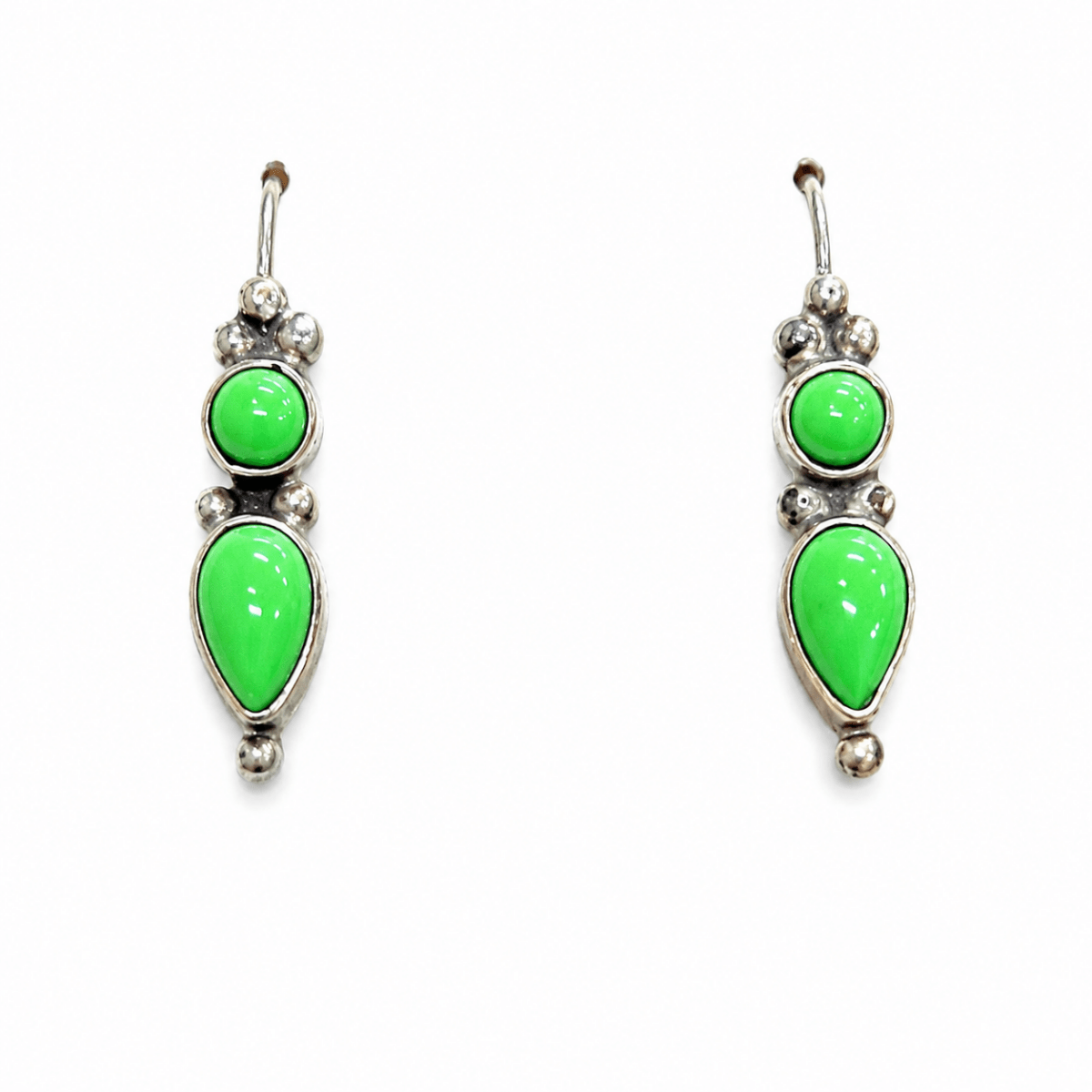 Vintage Navajo Two-Stone Gaspeite Dangle Earrings - Turquoise Mustang