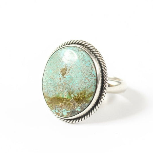 Newlander Turquoise Freeform Oval Ring, Size 7.5 Skeets - Turquoise Mustang