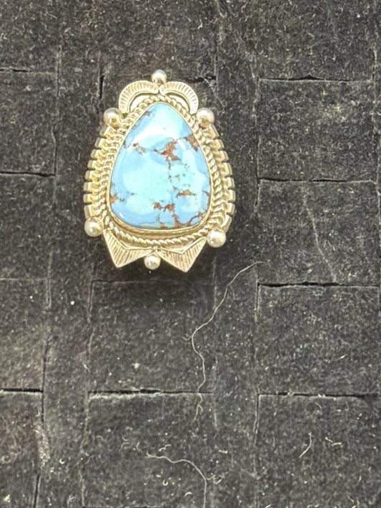 Golden Hills Turquoise Ring Adjustable by Glen Washington - Turquoise Mustang