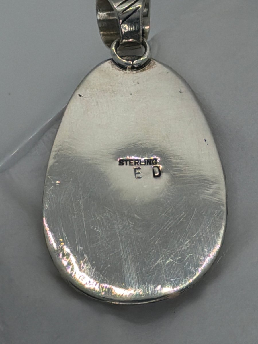 Large Oval Wild Horse Magnesite and Sterling Silver Pendant, ED - Turquoise Mustang