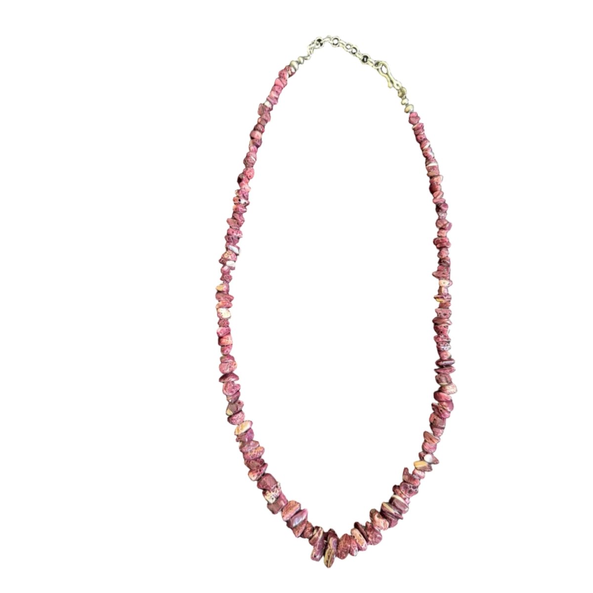 22" Purple Spiny Oyster Graduated, Tumbled, Freeform Necklace with Sterling Silver Pearl Accents - Turquoise Mustang