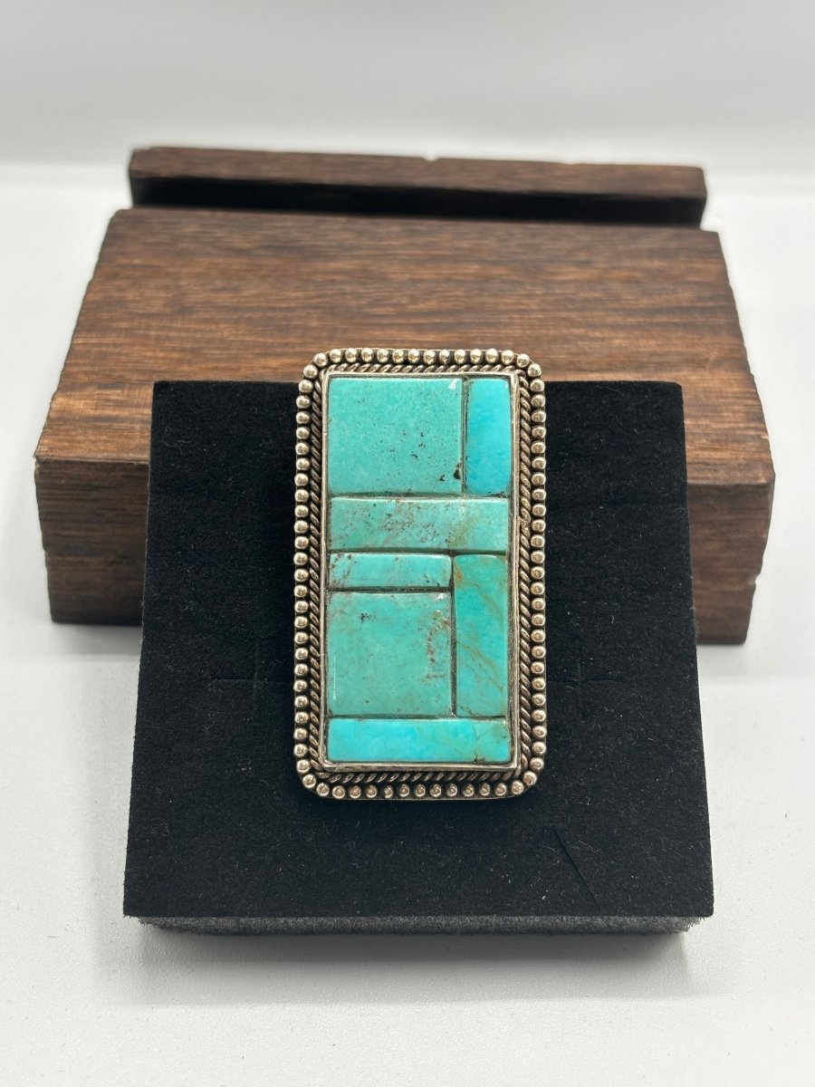 Ft. Worth Cobblestone Inlay Adjustable Ring - Turquoise Mustang