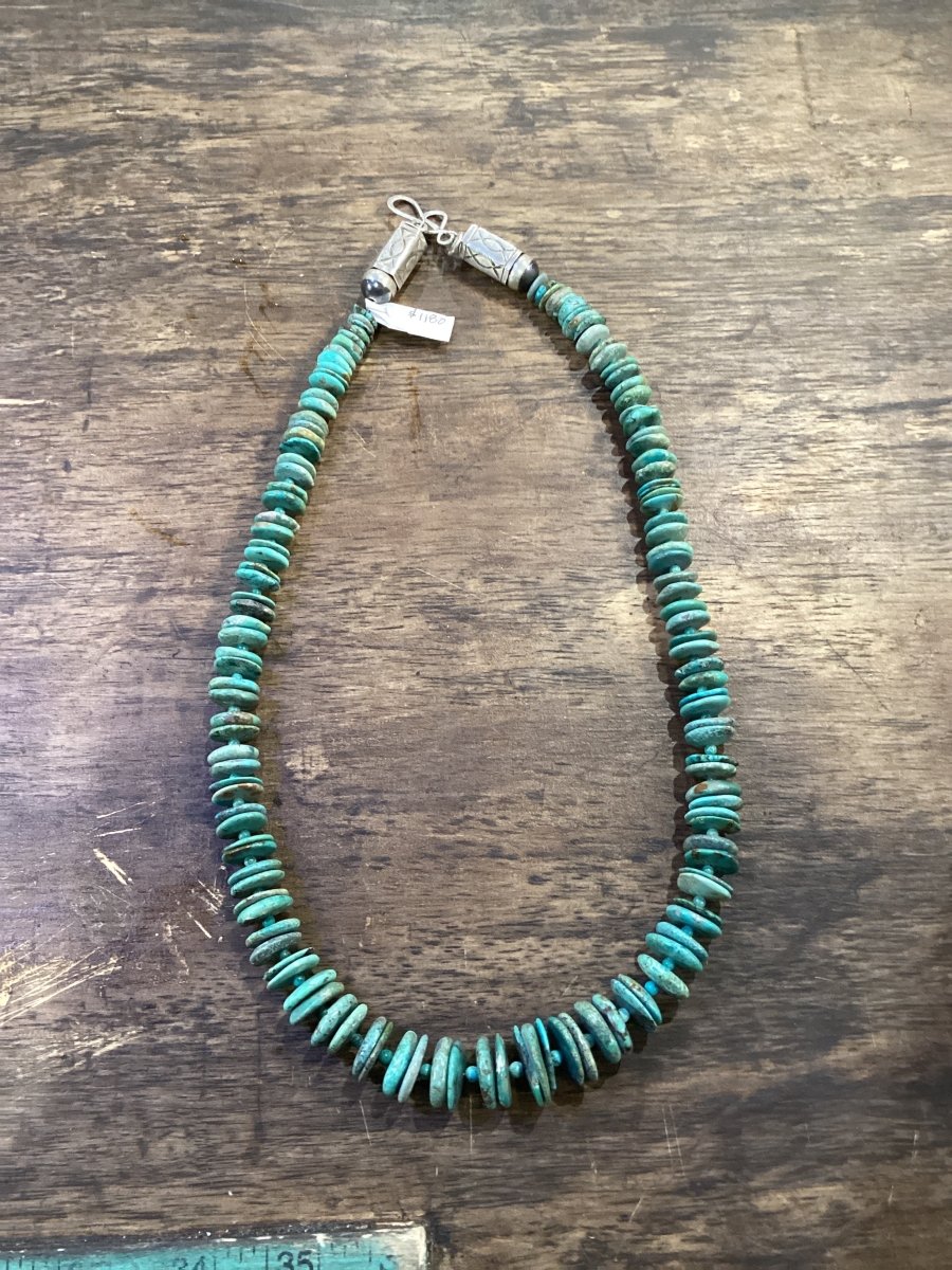 Arizona Turquoise Rondelle Necklace 27”by Archeleta - Turquoise Mustang