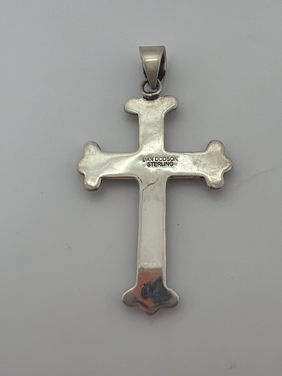 All - Sterling Silver Beaded Cross Pendant, Dan Dodson - Turquoise Mustang