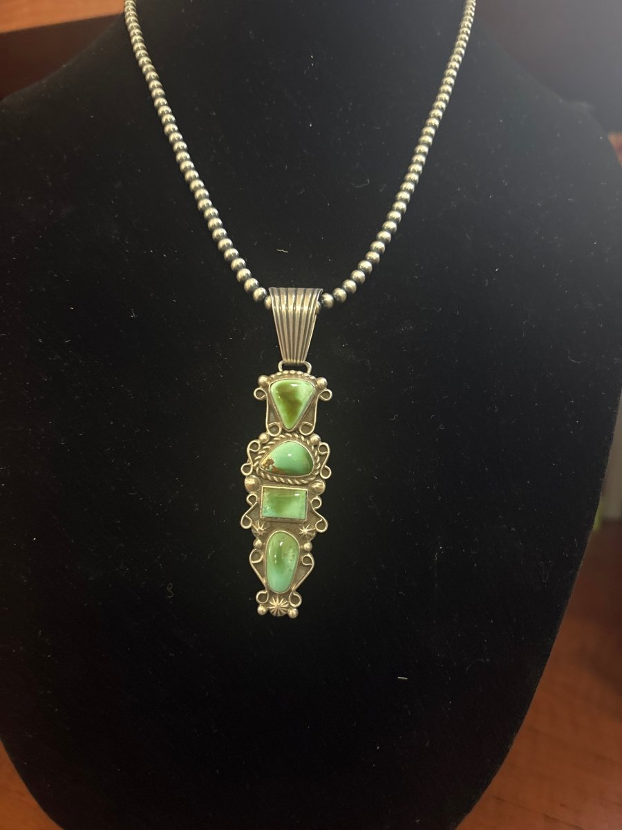 Pendant, Petite Royston 4 - Stone Drop, Rope and wire Bezel, Geneva JA - Turquoise Mustang