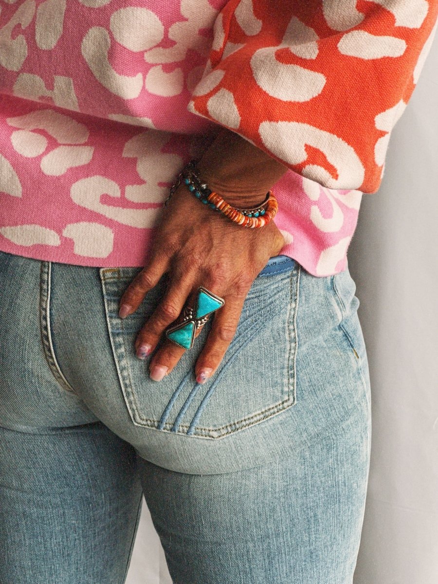 The Double Down Triangle Ring - Turquoise Mustang