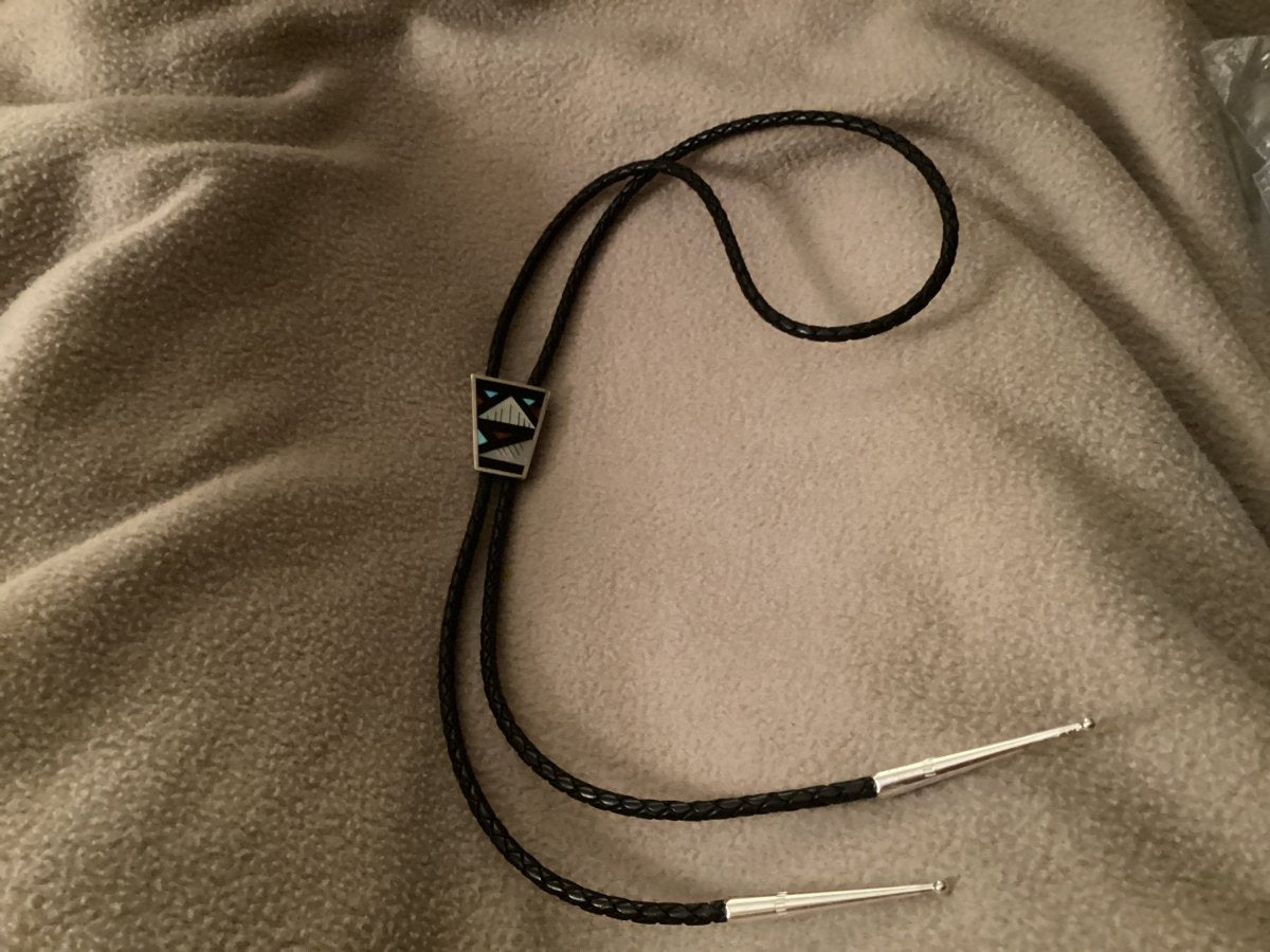 Zuni Inlay Bolo Tie - Turquoise Mustang