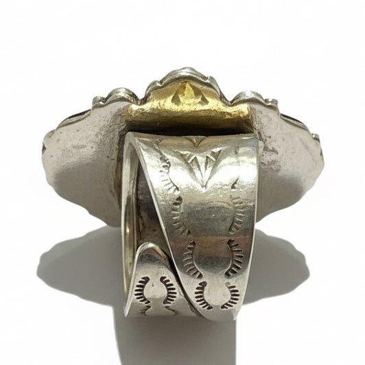 Oval Jasper Ring with North–South Lapis Accents & Overlay Bezel, Adjustable Dan Dodson - Turquoise Mustang