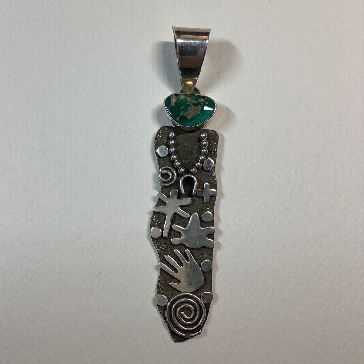Alex Sanchez Petroglyph Pendant with Royston Turquoise - Turquoise Mustang
