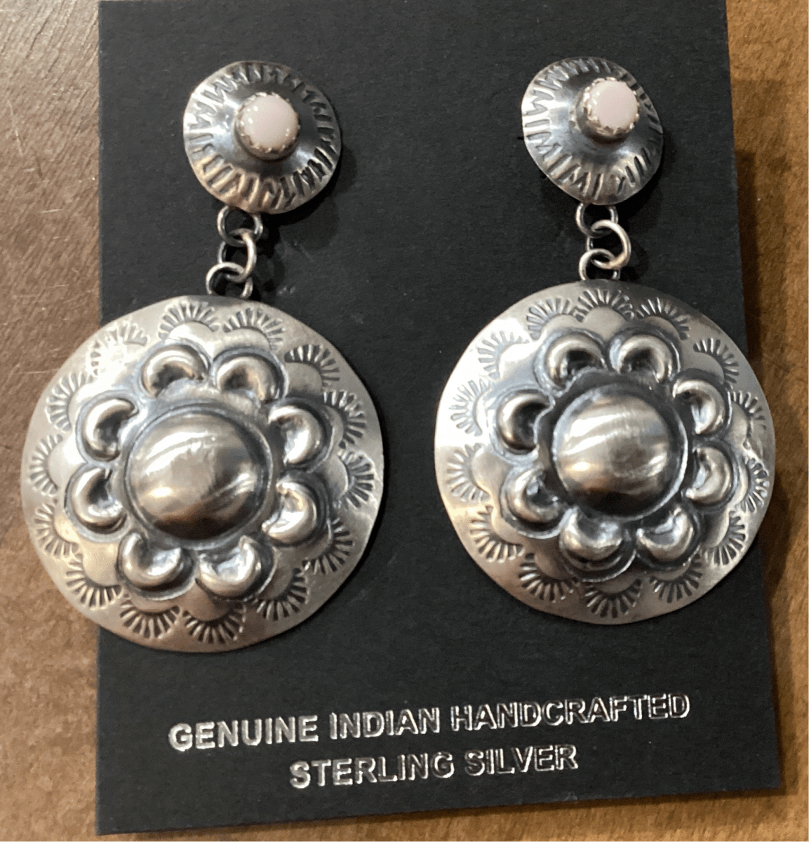 Pink Warrior Shield Concho Drop Earrings - Turquoise Mustang