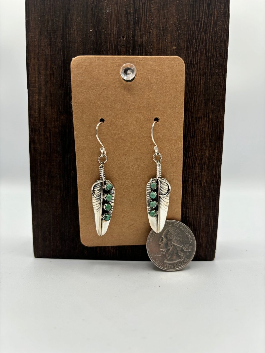 The Cattail Feather Earrings - Turquoise Mustang