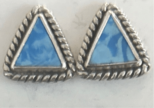 Stud Earring, triangular,heart, round, oval in turquoise, onyx, sugilite, and Larimar, with rope & plain bezels - Turquoise Mustang