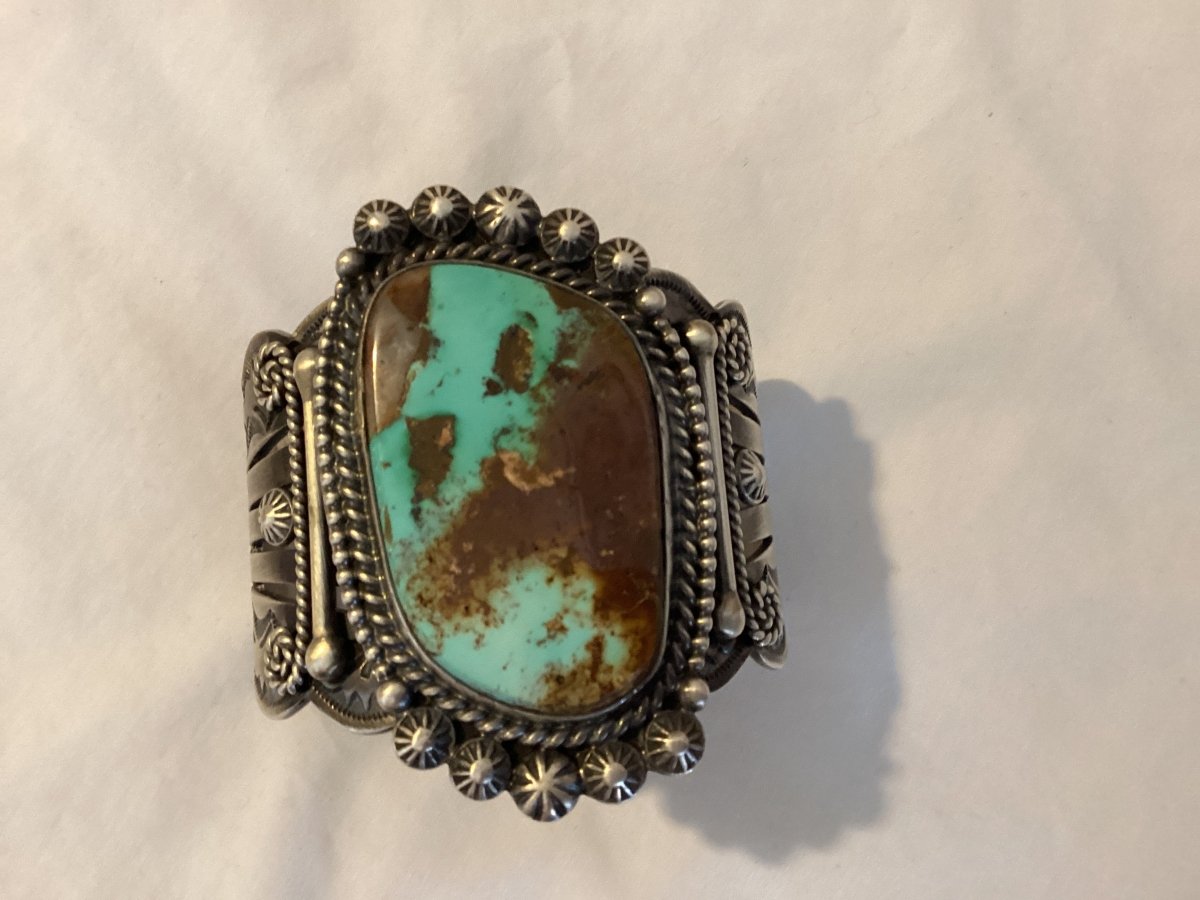 Bracelet, wide cuff, Royston, Turquoise, 1 stone, Craig, Carson? - Turquoise Mustang