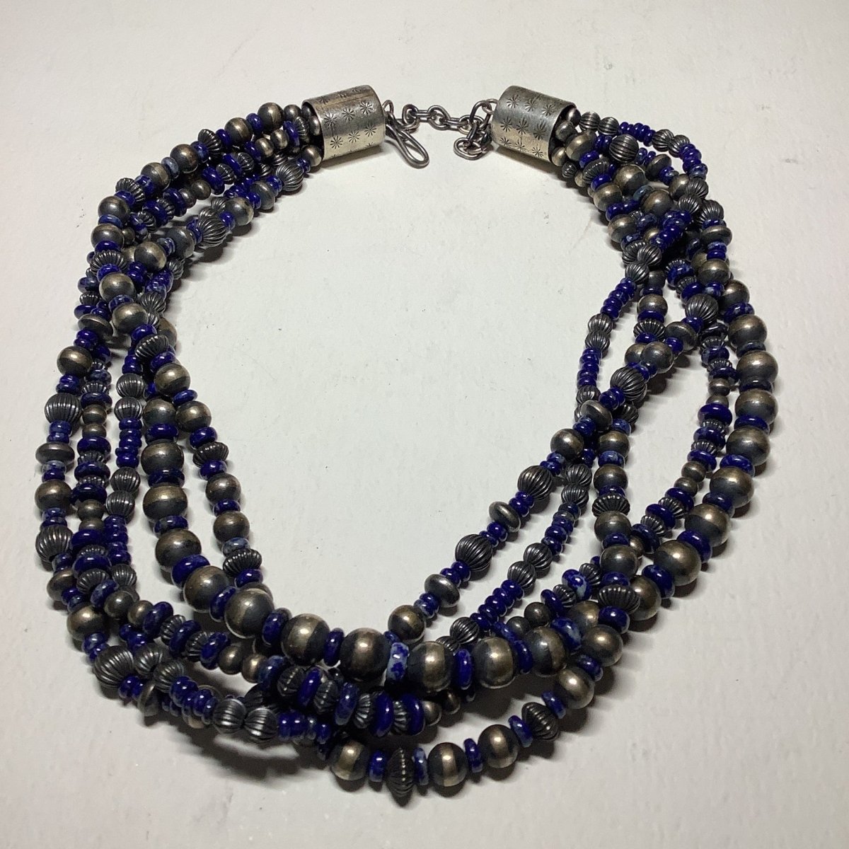 20" Dan Dodson 5 - Strand Lapis & Mixed Silver Pearls Necklace - Turquoise Mustang