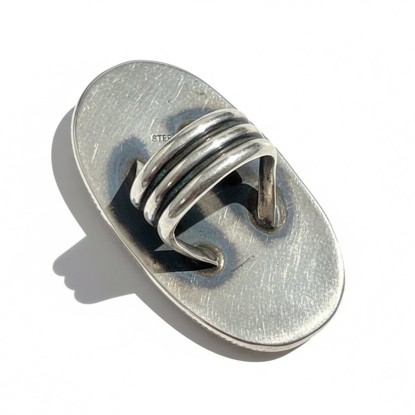 Antique - Finish Sterling Silver Ring with Charoite & Twisted Rope Bezel, Size 9 Lee Charley - Turquoise Mustang