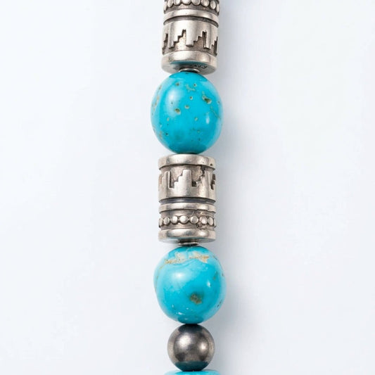 Sleeping Beauty Turquoise Heishi & Sterling Silver Storyteller Bead Necklace - Turquoise Mustang