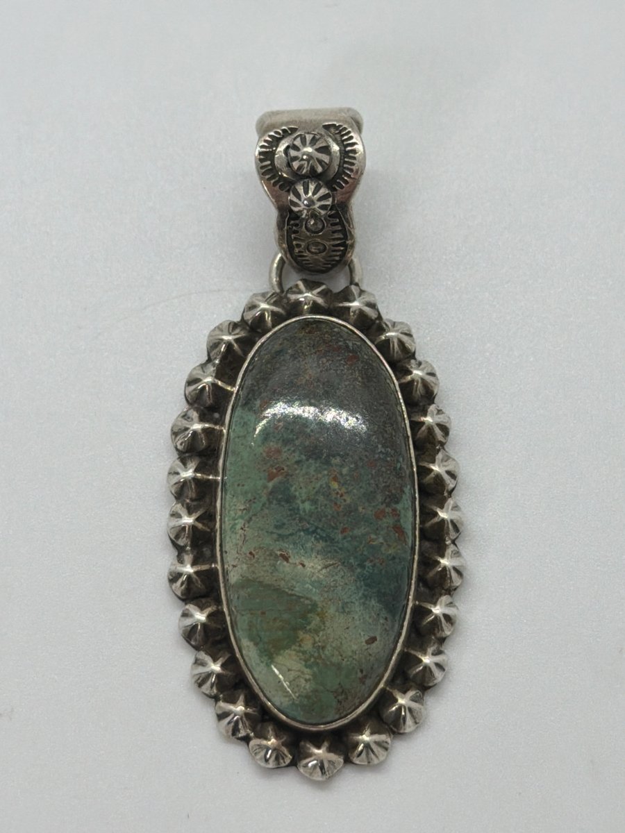 The Winter Jasmine Pendant in Medium Green Kingman Turquoise - Turquoise Mustang