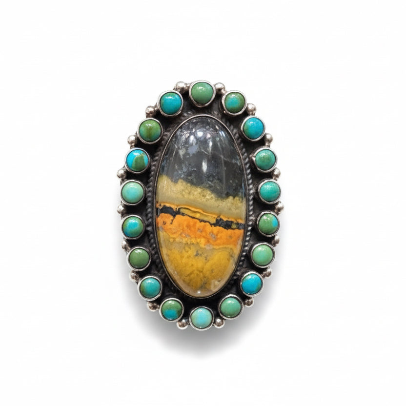 Bumblebee Jasper and Sonoran Gold Cluster Ring - Turquoise Mustang