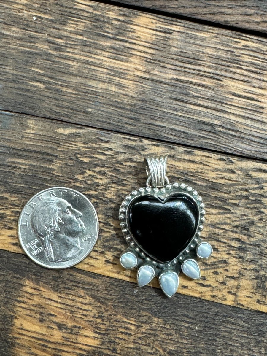 Nasturtium Heart Pendant with Pearls - Turquoise Mustang